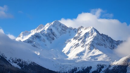 Poster - Majestic Snow-Capped Mountains Under a Bright Blue Sky Showcasing Nature's Beauty : Generative AI