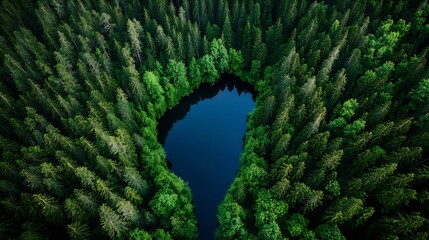 Aufkleber - Stunning aerial view of a serene blue lake surrounded by lush green forest trees : Generative AI