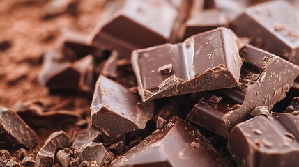 Aufkleber - Delicious Rich Chocolate Pieces Broken Into Flakes on Brown Surface : Generative AI