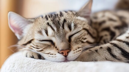Poster - Close Up of a Relaxed Sleeping Bengal Cat with Beautiful Fur Pattern : Generative AI