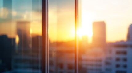 Leinwandbilder - Captivating sunset reflection on glass buildings creating a warm urban atmosphere : Generative AI