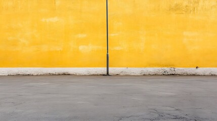 Aufkleber - Bright yellow wall with a single street lamp against an empty ground : Generative AI