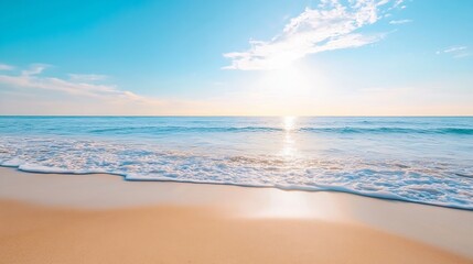 Poster - Stunning view of sunlit beach with gentle waves and sky showcasing tranquil tropical vibes : Generative AI