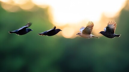 Poster - Elegant Birds in Flight with Blurred Background at Dusk : Generative AI