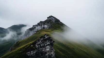Aufkleber - Misty mountains enveloped in fog creating an atmospheric landscape view : Generative AI