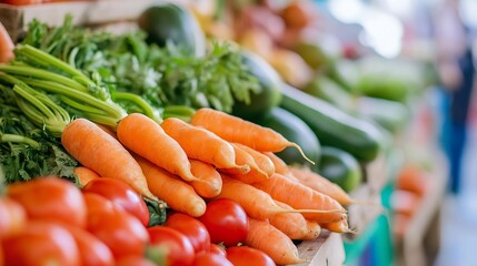 Poster - Vibrant Fresh Vegetables Displayed at a Local Market with Bright Colors and Textures : Generative AI