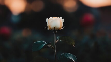 Aufkleber - Beautiful close up of a creamy white rose blooming in a garden during sunset : Generative AI