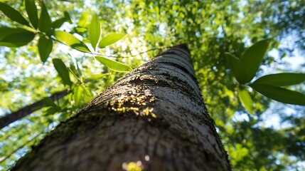 Poster - Majestic CloseUp View of a Towering Tree Trunk Surrounded by Lush Green Foliage : Generative AI
