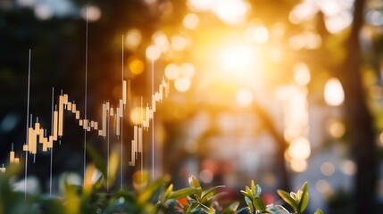 Aufkleber - Captivating closeup of stock market data visualization against a dreamy sunset background : Generative AI