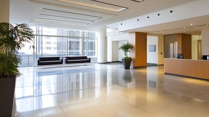 Poster - Elegant and spacious lobby design of a modern building with natural light and plants : Generative AI