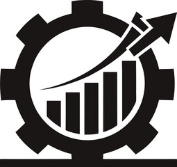 Poster - This 3D business graph illustration shows financial growth with an upward arrow on a bar chart, representing market success and profit increase