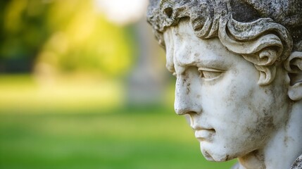 Poster - Close-Up of an Elegant Stone Sculpture with Lush Green Background : Generative AI