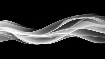 Poster - Soft, flowing white waves gracefully undulate across a deep black background, capturing a sense of fluid motion and ethereal beauty while inviting contemplation and calmness