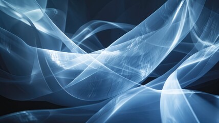 Poster - A smooth of abstract representation of blue light waves and particles against on dark background in flowing lines creating movement and fluidity offering calming visual effect modern ethereal. AIG53.