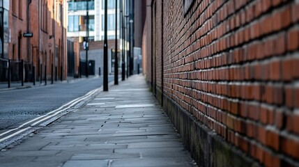 Poster - Urban Street View with Brick Wall and Cobblestone Pathway : Generative AI