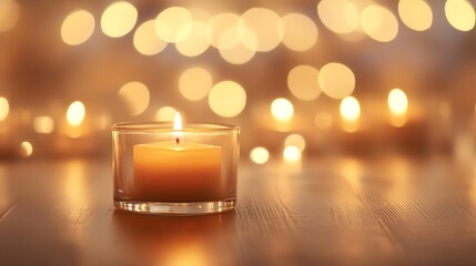 Aufkleber - Elegant Aromatic Candle Burning with Warm Glow on a Peaceful Evening Setting : Generative AI