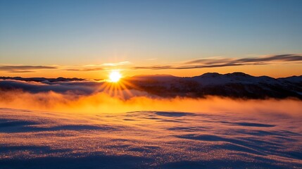 Aufkleber - Breathtaking sunset over a snowy mountain landscape with vibrant colors illuminating the evening sky : Generative AI
