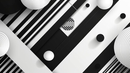 Poster - This minimalist black and white abstract design features geometric shapes and patterns, perfect for backgrounds or creative projects, adding a modern touch.