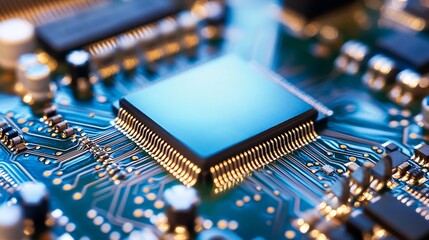 Aufkleber - Detailed close-up of electronic microprocessor and circuit board highlighting its complex structure : Generative AI