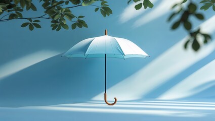 Poster - umbrella displayed against a soft blue background with gentle light casting shadows