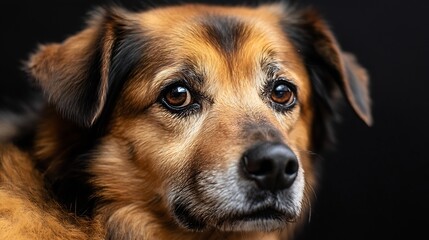 Poster - Close up of a beautiful golden brown dog with expressive eyes showcasing its emotions and charm : Generative AI