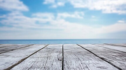 Aufkleber - Weathered Wooden Plank Boardwalk Leading to a Beautiful Ocean and Bright Horizon : Generative AI