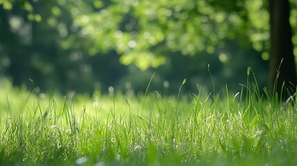 Poster - Close Up of Fresh Green Grass in a Lush Natural Environment : Generative AI