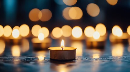 Aufkleber - Illuminated Tealight Candles Create a Soft Warm Glow and Cozy Atmosphere : Generative AI
