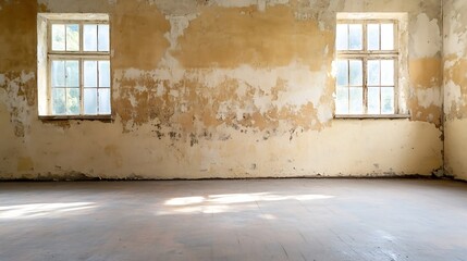 Aufkleber - Abandoned interior with peeling paint and sunlight through windows creating a rustic atmosphere : Generative AI