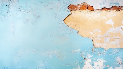 Poster - Textured wall with peeling paint revealing underlying brickwork creating a charming vintage atmosphere : Generative AI