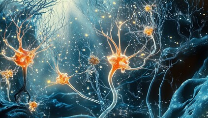 Poster - Glowing Neuron Network Microscopic View