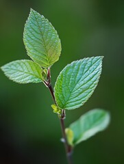 Poster - Fresh Green Leaves on a Branch Showcasing Natural Textures and Vibrant Foliage : Generative AI