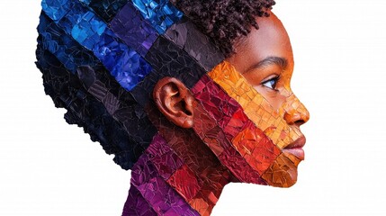 Wall Mural - Vibrant Portrait of a Young Woman with Colorful Mosaic Face Art