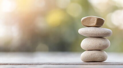 Fototapete - Balanced Zen Stones Symbolizing Peaceful Mind and Relaxation in Nature : Generative AI