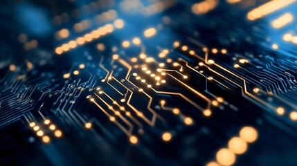 Leinwandbilder - Futuristic circuit board with glowing lights representing technology and innovation : Generative AI