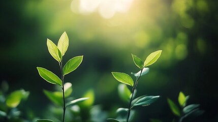 Poster - Natural Green Leaves with Sunlight Creating a Magical Forest Atmosphere : Generative AI