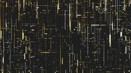 Poster - Explore an abstract pattern featuring glitchy lines in vibrant yellow and dark tones. Perfect for backgrounds, tech themes, or artistic projects.