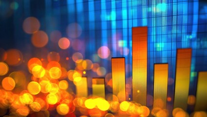 Poster - Abstract Digital Data Visualization with Rising Bar Chart and Bokeh Lights