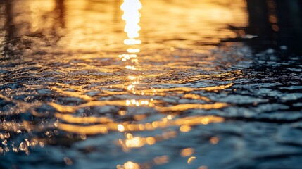 Poster - Golden Sunset Reflection on Rippling Water Surface in Nature : Generative AI