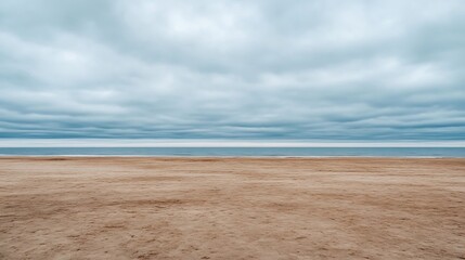 Poster - Calm beach scene under a moody sky with soft waves lapping on the shore creating a serene atmosphere : Generative AI