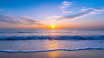 Leinwandbilder - Stunning sunset over calm ocean waves creating a beautiful reflective surface during twilight : Generative AI