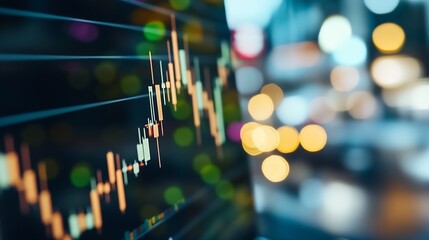 Fototapete - Engaging stock market chart showing upward trend with colorful bokeh lights in the background emphasizing financial growth : Generative AI