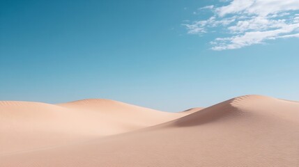 Poster - Expansive serene desert landscape featuring rolling sand dunes under a bright blue sky : Generative AI