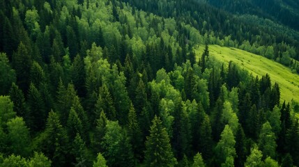 Poster - Lush Green Forest Landscape with Vibrant Trees Under Bright Sky in Nature's Bounty : Generative AI