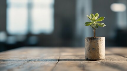 Poster - Small Potted Succulent Plant Brightens Up a Wooden Table with Soft Natural Light : Generative AI