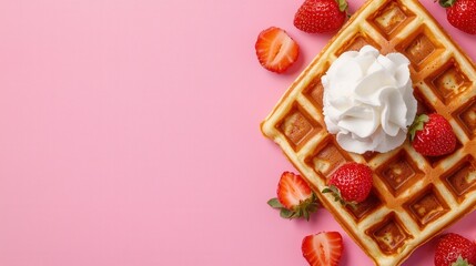 Sticker - Delicious Waffles Topped with Whipped Cream and Fresh Strawberries