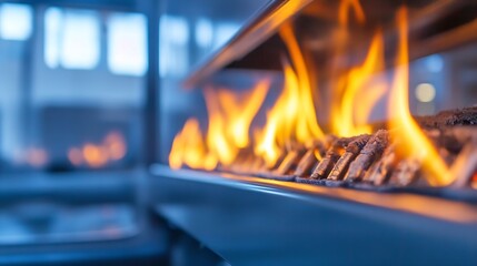 Aufkleber - Closeup of roaring fireplace with flames and glowing embers creating warm cozy atmosphere : Generative AI