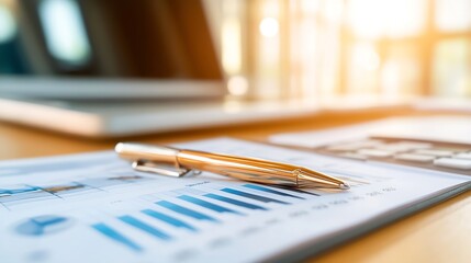 Aufkleber - Detailed analysis of financial charts showcasing growth trends and data insights with a pen on the table : Generative AI