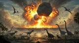 Asteroid Impact with Dinosaurs at Prehistoric Explosion on Earth
