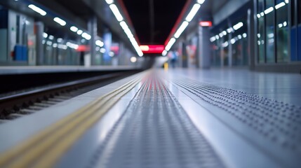 Aufkleber - Perspective View of Quiet Subway Station Platform with Tracks in Modern Setting : Generative AI